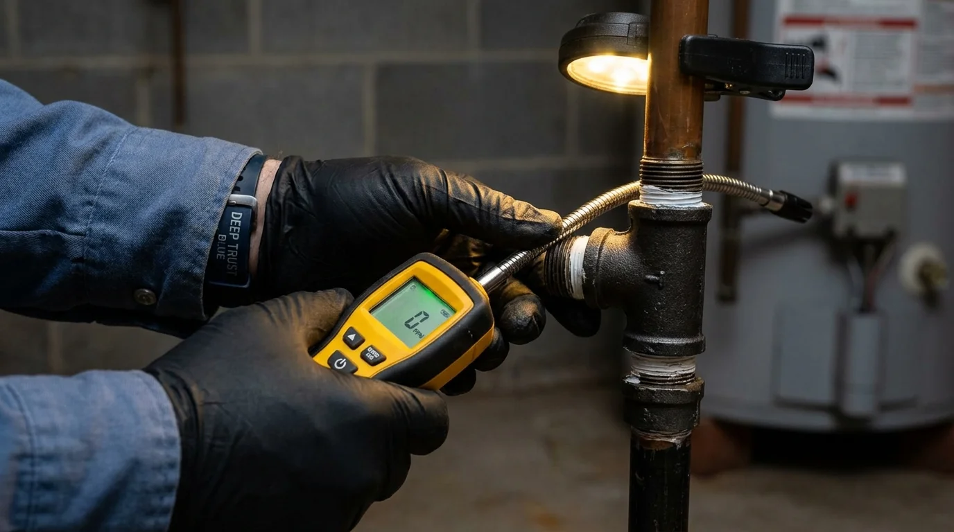 Gas leak detection with electronic sniffer by Johns Plumbing LLC in Lost Hills