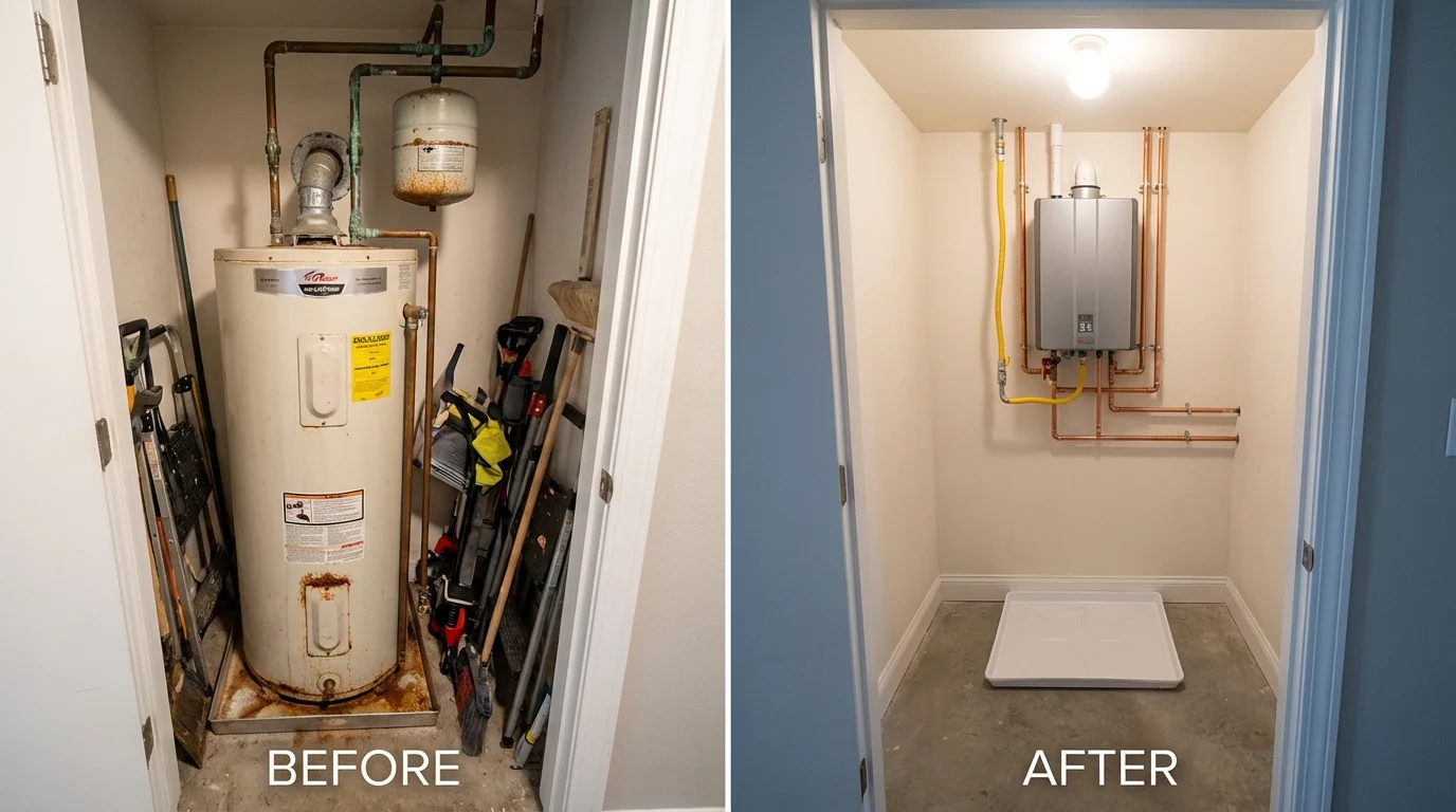 Tank water heater versus wall-mounted tankless unit comparison for Lost Hills, CA homeowners